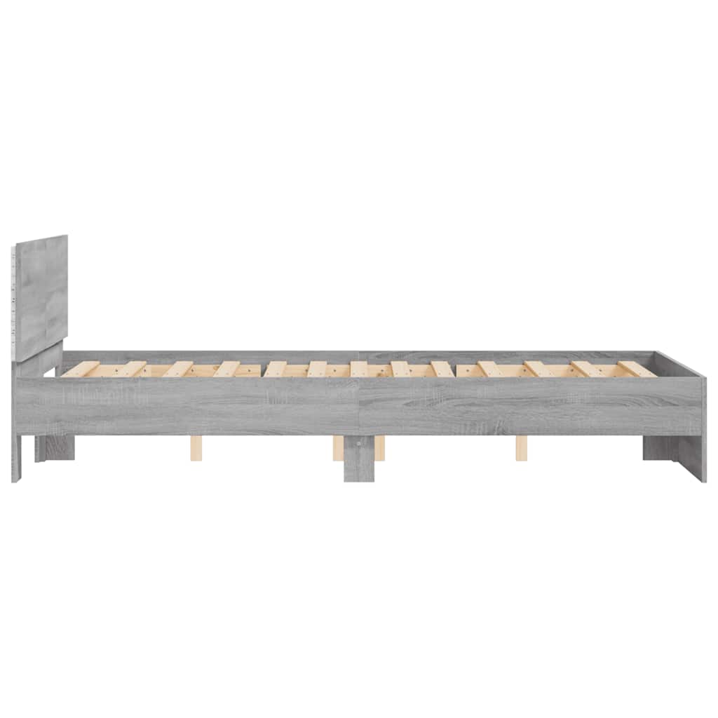 Bettgestell mit Kopfteil LED-Beleuchtung Grau Sonoma 135x190 cm