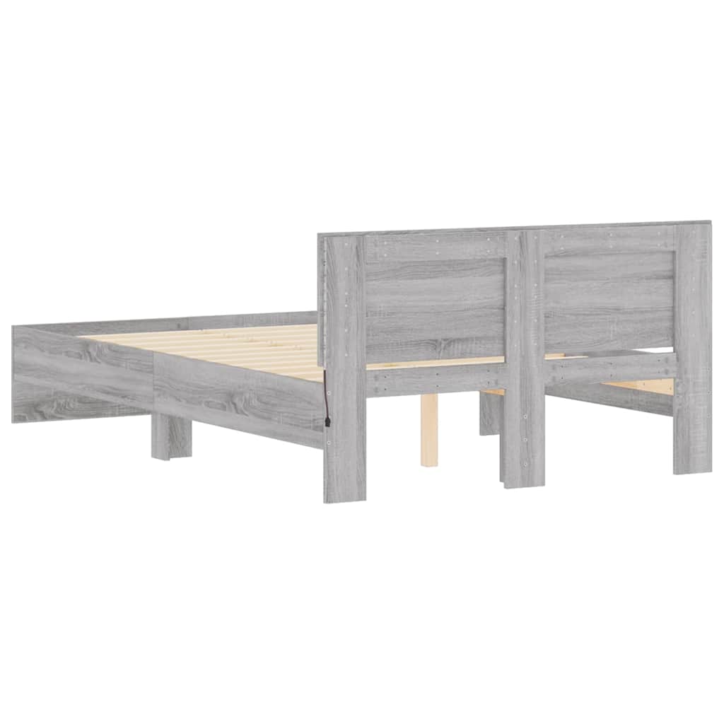 Bettgestell mit Kopfteil LED-Beleuchtung Grau Sonoma 135x190 cm