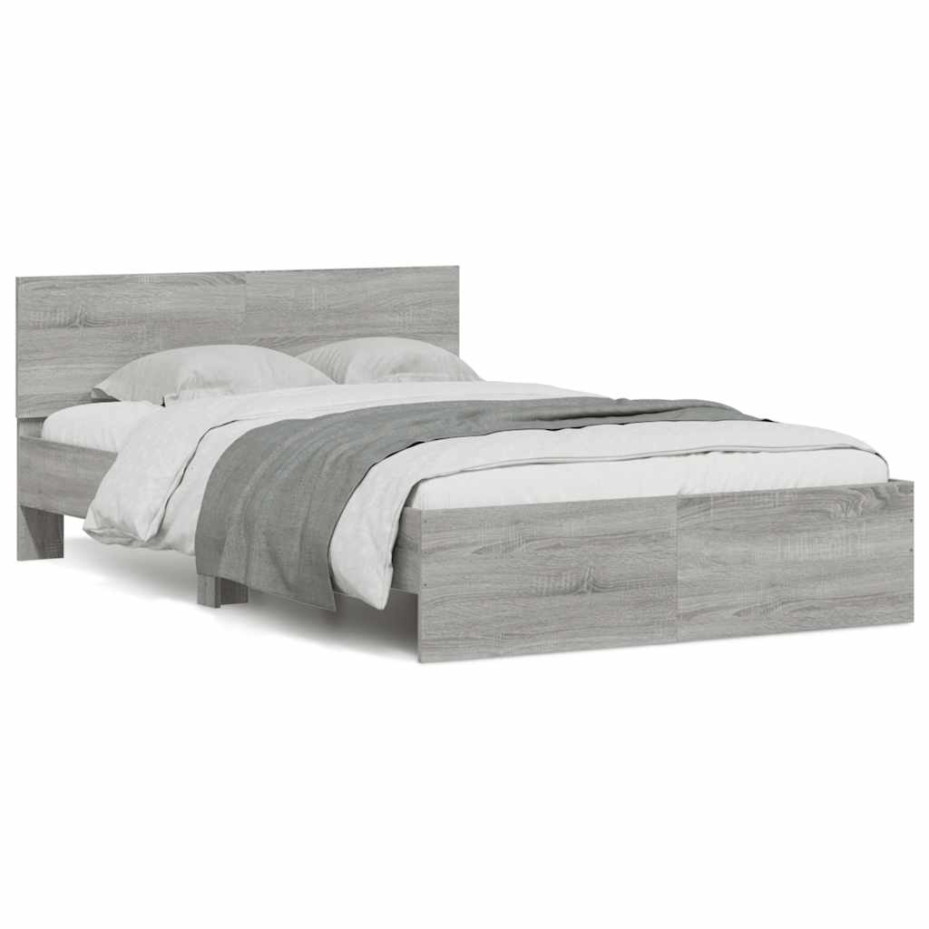 Bettgestell mit Kopfteil LED-Beleuchtung Grau Sonoma 135x190 cm