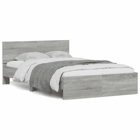 Bettgestell mit Kopfteil LED-Beleuchtung Grau Sonoma 135x190 cm