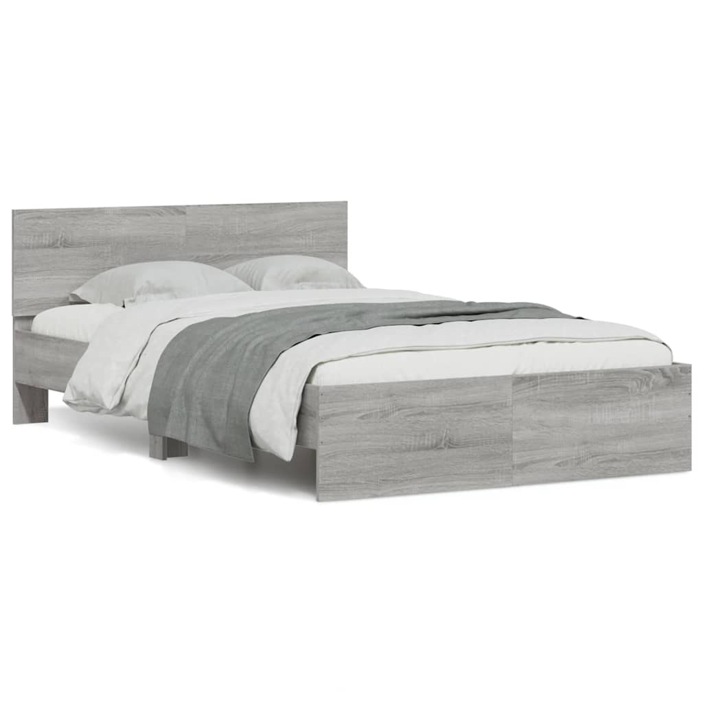 Bettgestell mit Kopfteil LED-Beleuchtung Grau Sonoma 135x190 cm