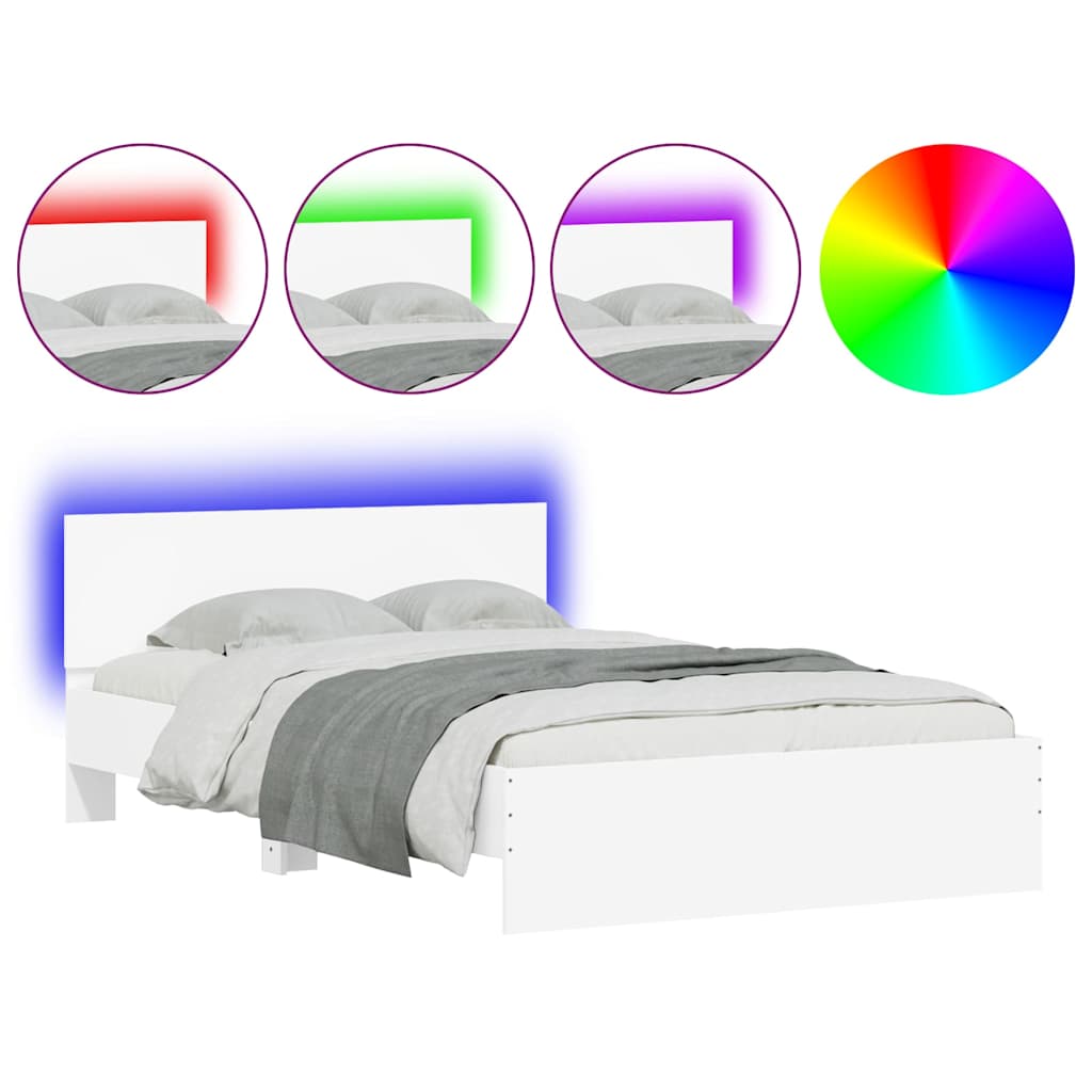 Bettgestell mit Kopfteil LED-Beleuchtung Weiß 120x190 cm