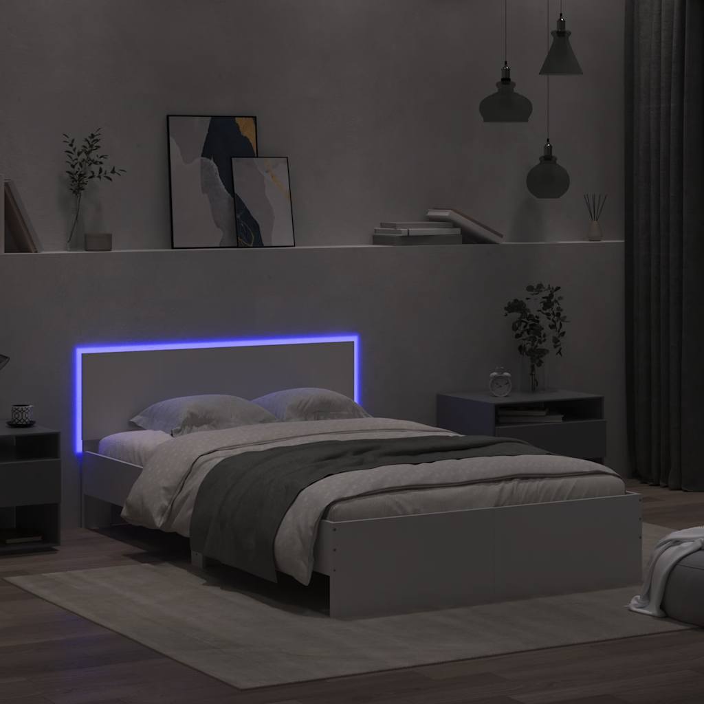 Bettgestell mit Kopfteil LED-Beleuchtung Weiß 120x190 cm