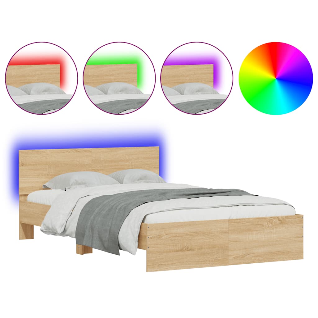 Bettgestell mit Kopfteil LED-Beleuchtung Sonoma-Eiche 120x190cm