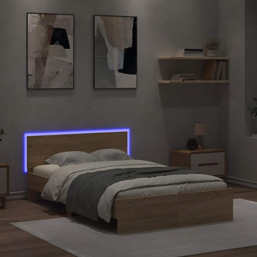 Bettgestell mit Kopfteil LED-Beleuchtung Sonoma-Eiche 120x190cm