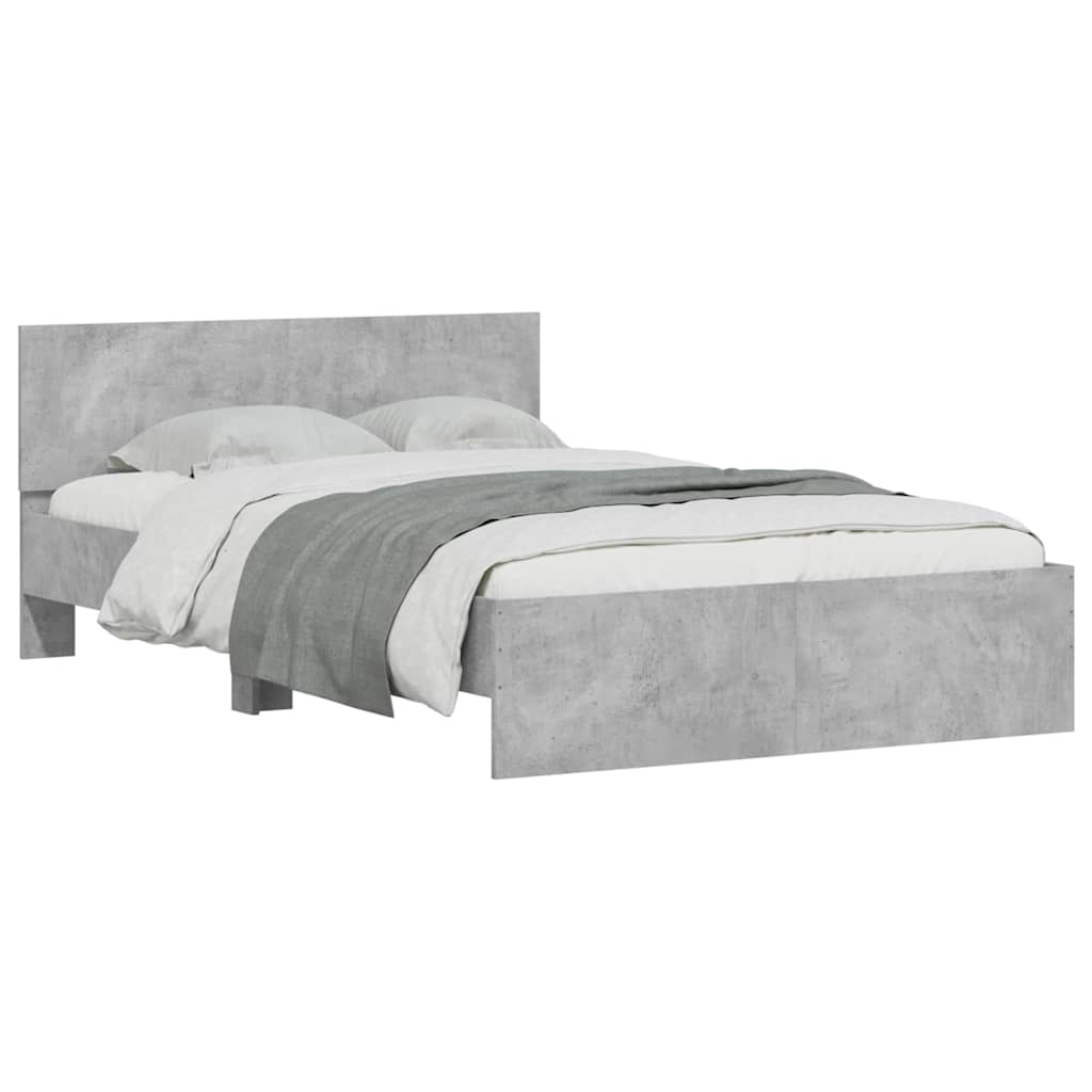 Bettgestell mit Kopfteil LED-Beleuchtung Betongrau 120x190 cm