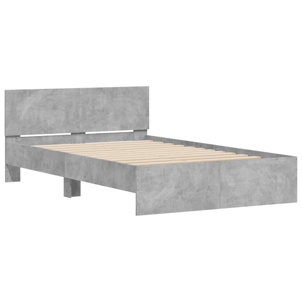 Bettgestell mit Kopfteil LED-Beleuchtung Betongrau 120x190 cm