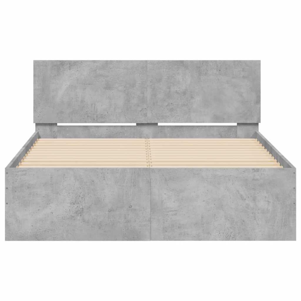 Bettgestell mit Kopfteil LED-Beleuchtung Betongrau 120x190 cm