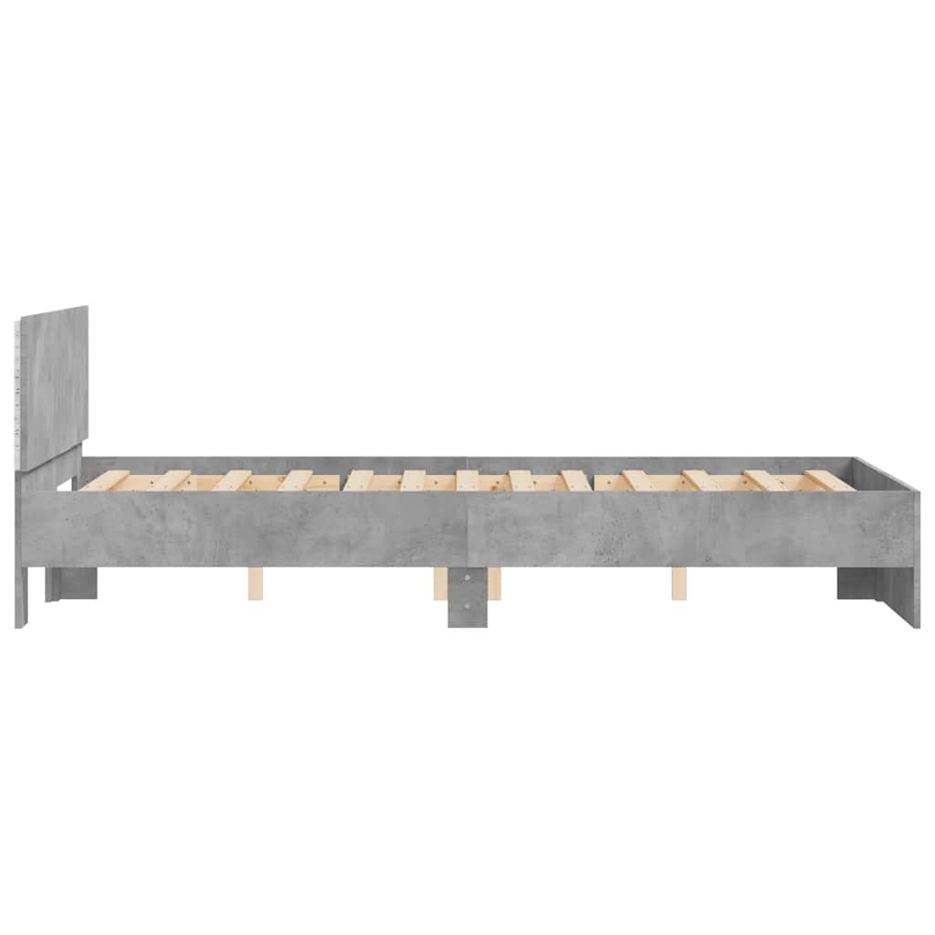 Bettgestell mit Kopfteil LED-Beleuchtung Betongrau 120x190 cm
