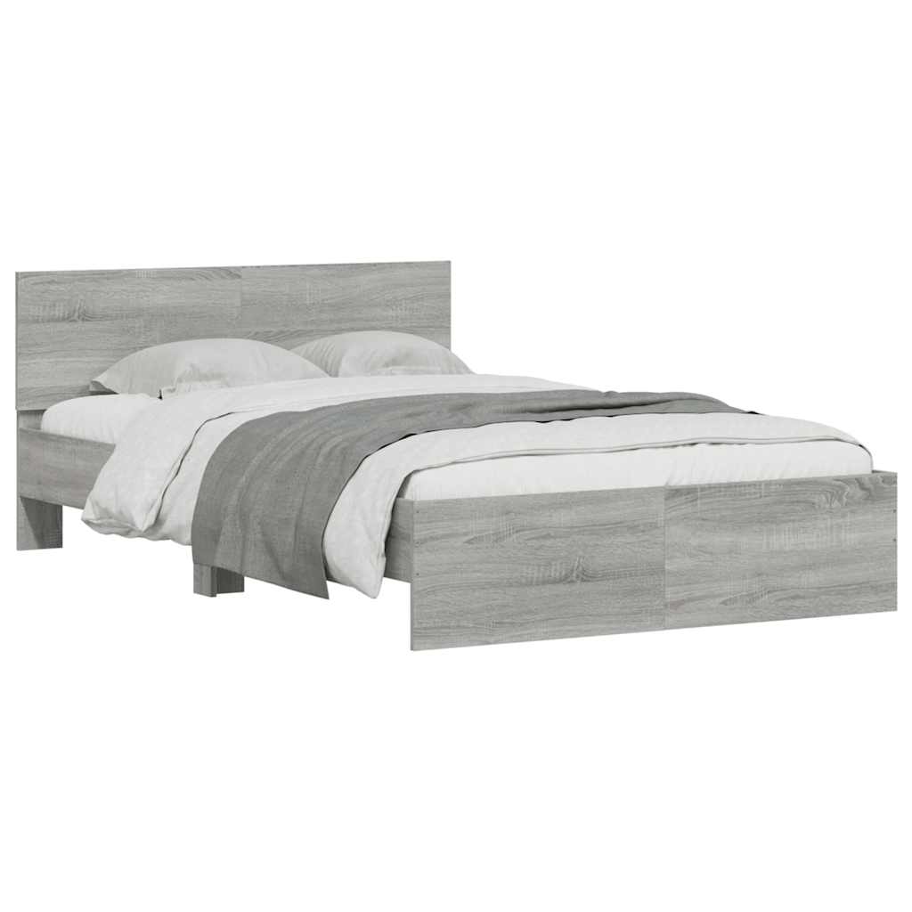 Bettgestell mit Kopfteil LED-Beleuchtung Grau Sonoma 120x190 cm