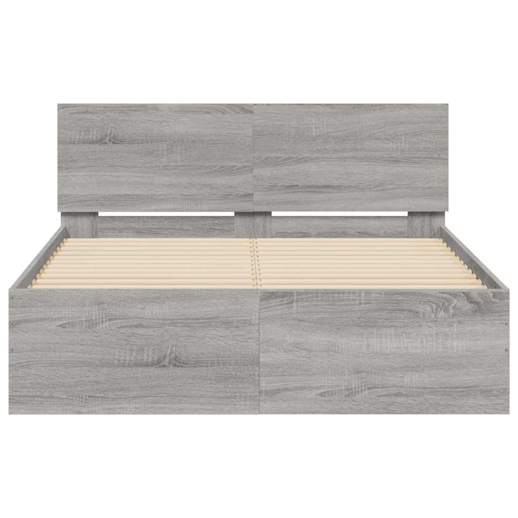 Bettgestell mit Kopfteil LED-Beleuchtung Grau Sonoma 120x190 cm