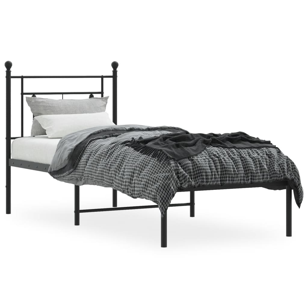 Bed frame with headboard metal black 75x190 cm