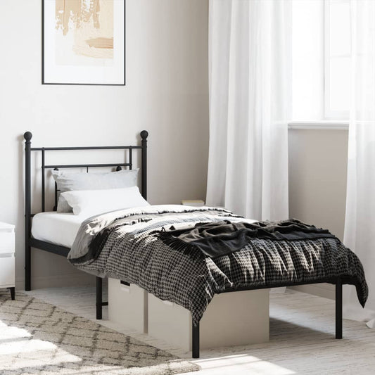 Bed frame with headboard metal black 75x190 cm