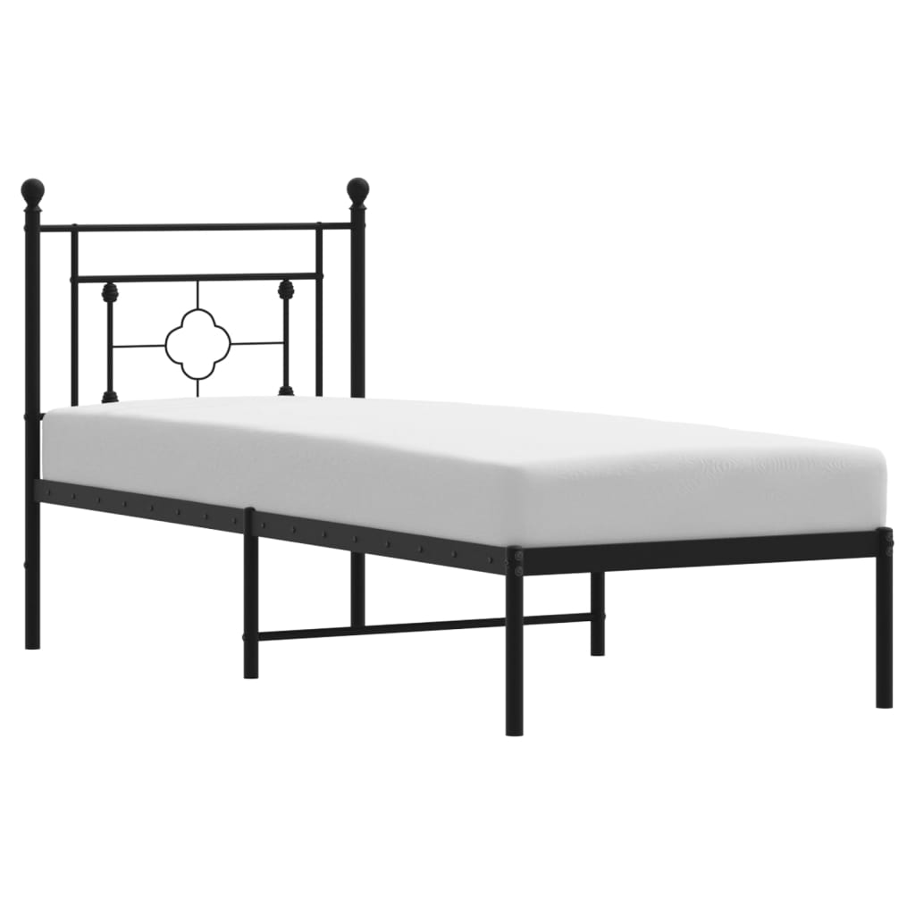Bed frame with headboard metal black 80x200 cm