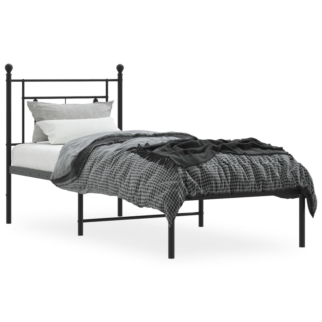 Bed frame with headboard metal black 80x200 cm