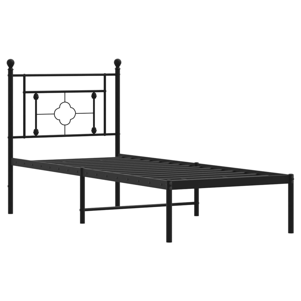 Bed frame with headboard metal black 80x200 cm