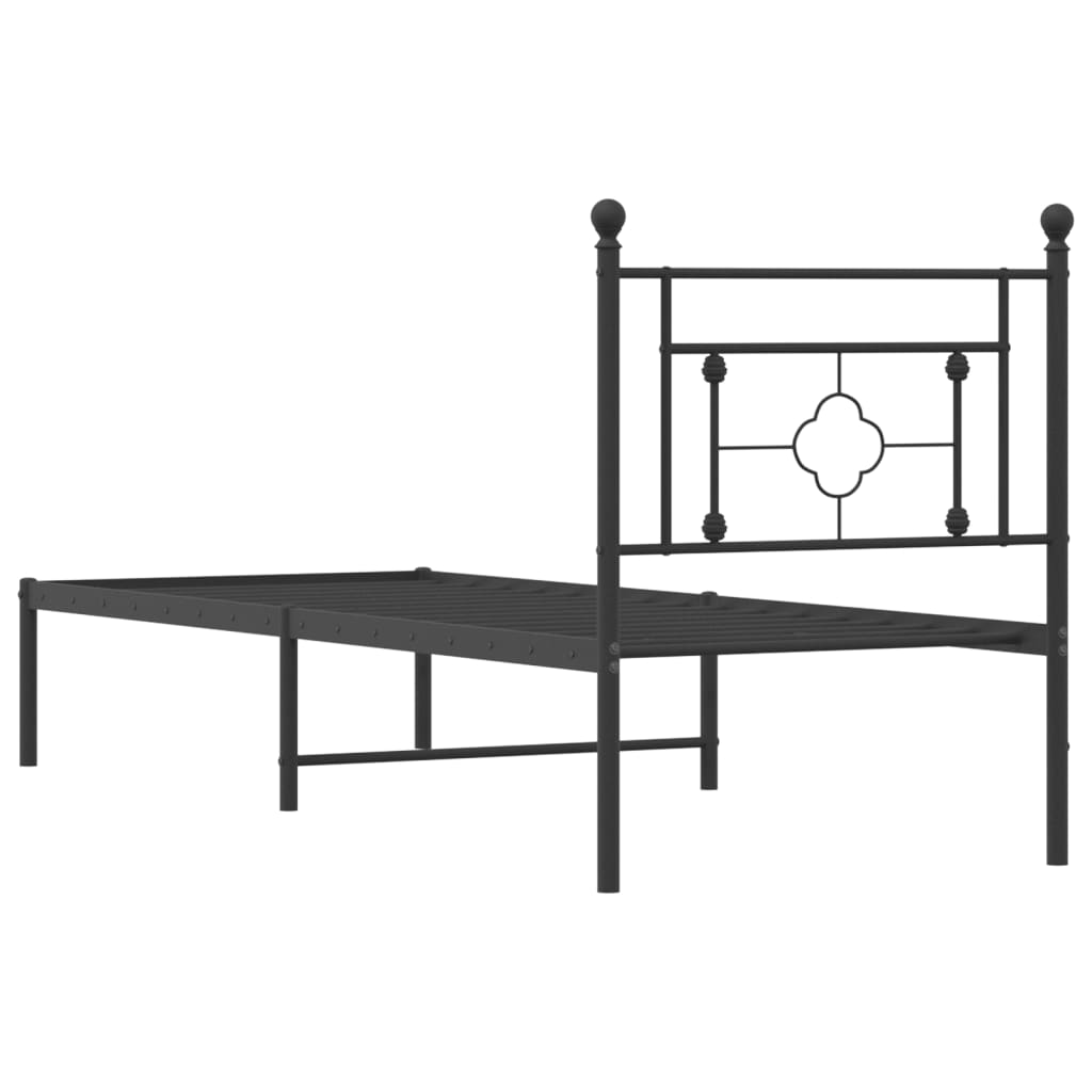 Bed frame with headboard metal black 80x200 cm