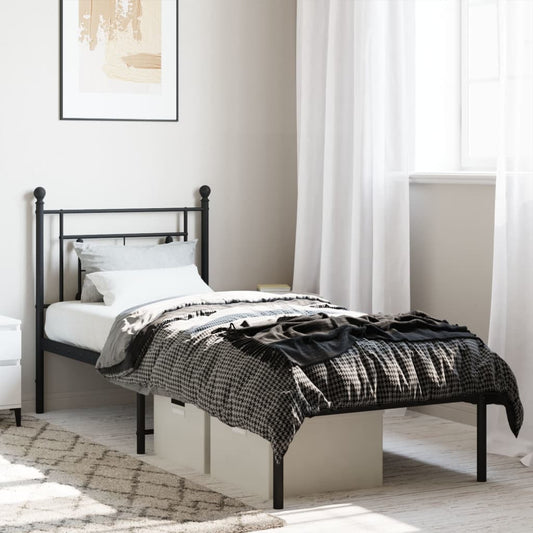 Bed frame with headboard metal black 80x200 cm