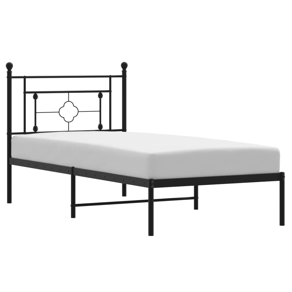 Bed frame with headboard metal black 90x190 cm
