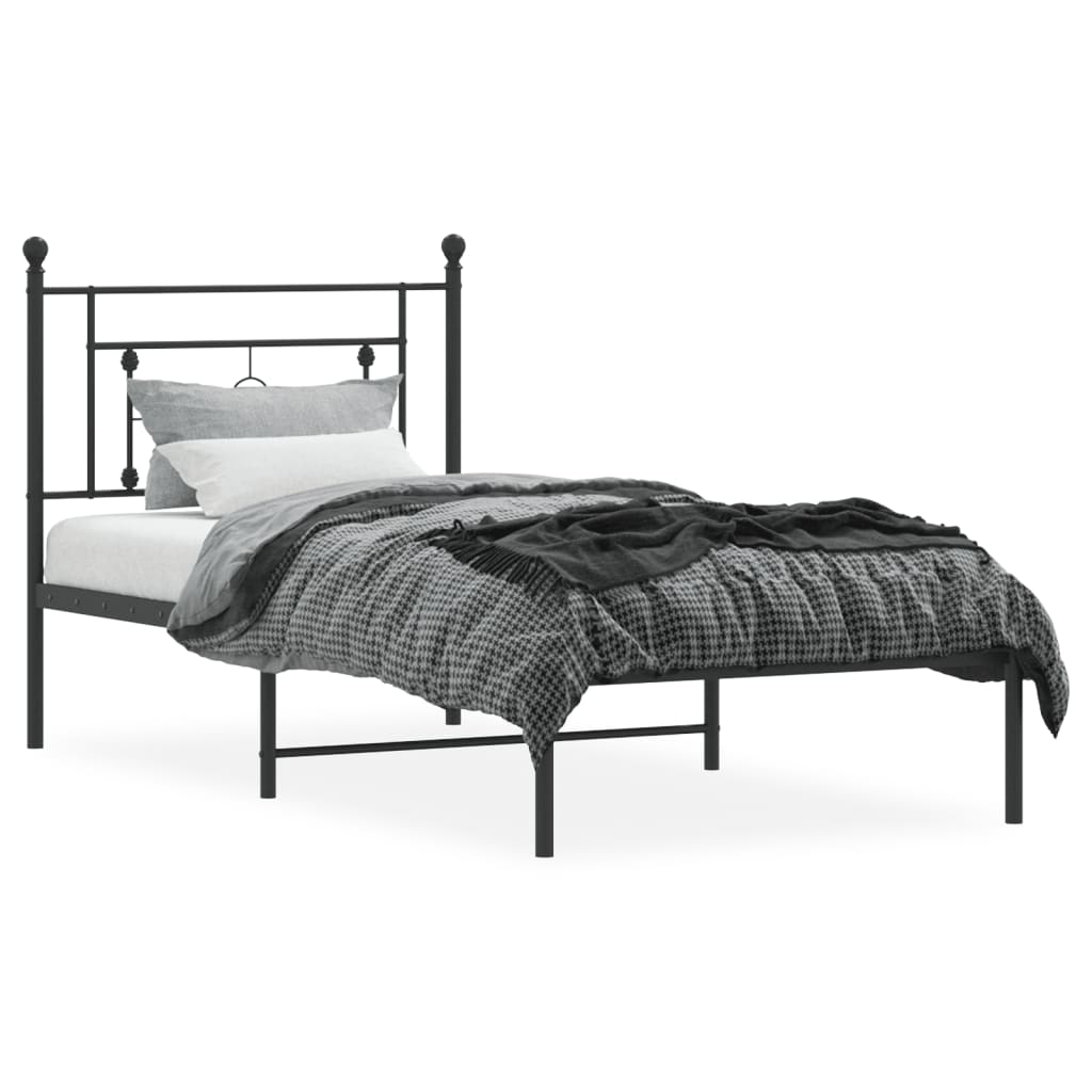Bed frame with headboard metal black 90x190 cm
