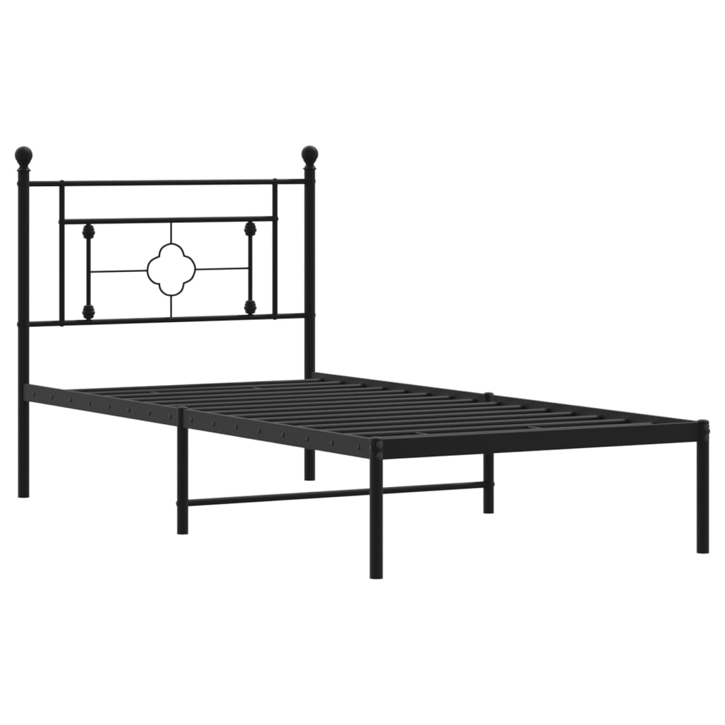 Bed frame with headboard metal black 90x190 cm