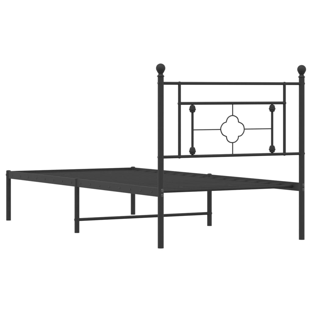 Bed frame with headboard metal black 90x190 cm