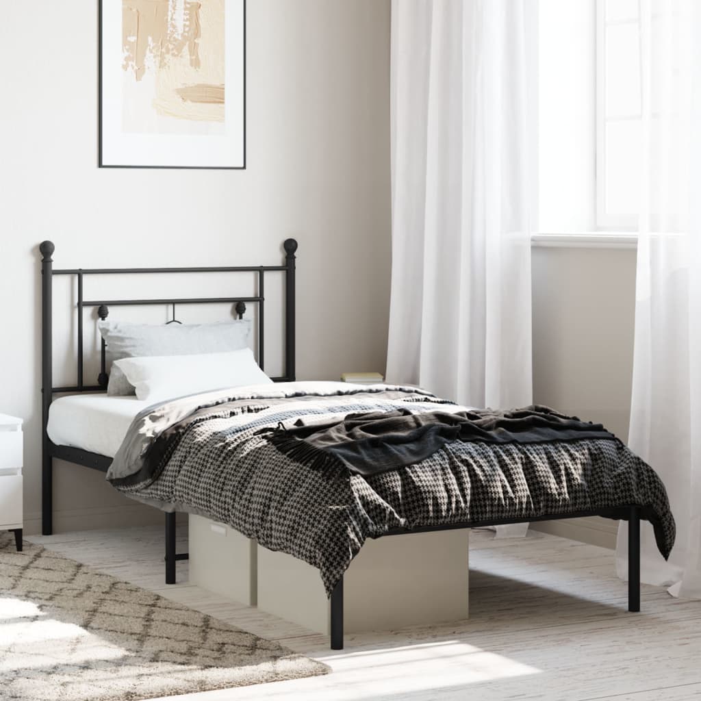 Bed frame with headboard metal black 90x190 cm