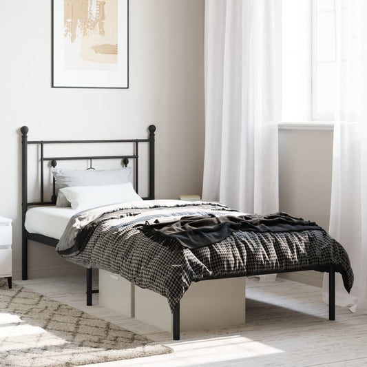 Bed frame with headboard metal black 90x190 cm