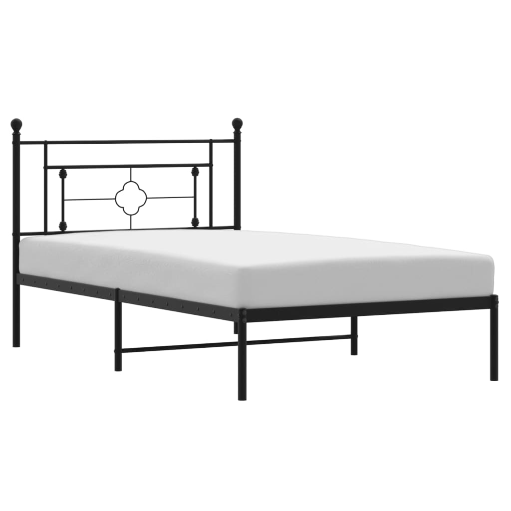 Bed frame with headboard metal black 107x203 cm
