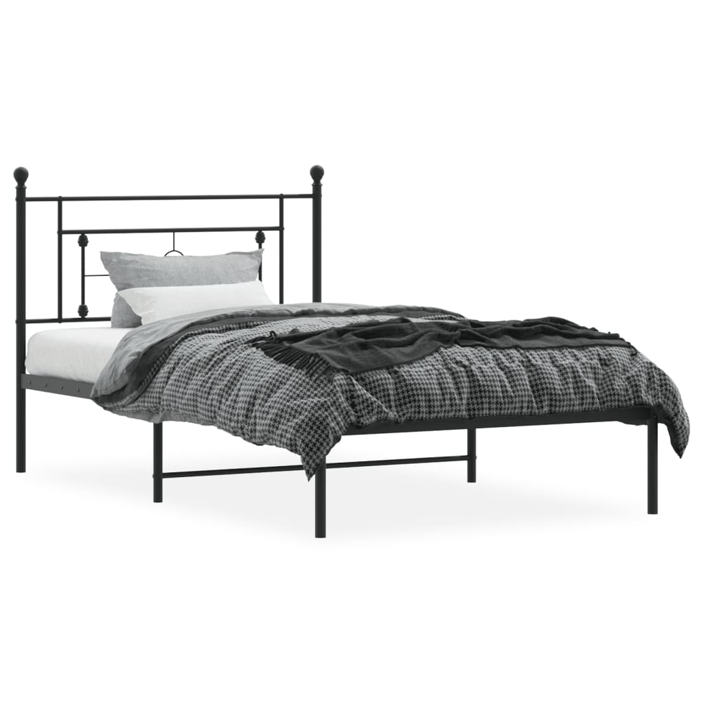 Bed frame with headboard metal black 107x203 cm