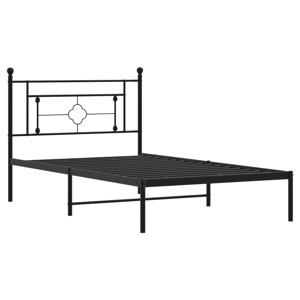 Bed frame with headboard metal black 107x203 cm