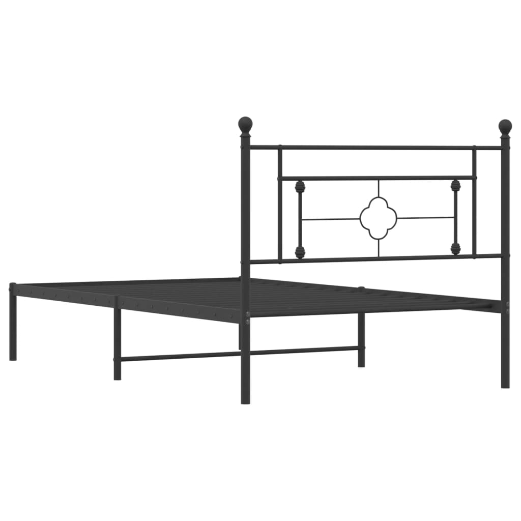Bed frame with headboard metal black 107x203 cm