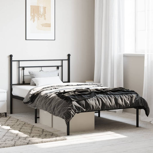 Bed frame with headboard metal black 107x203 cm