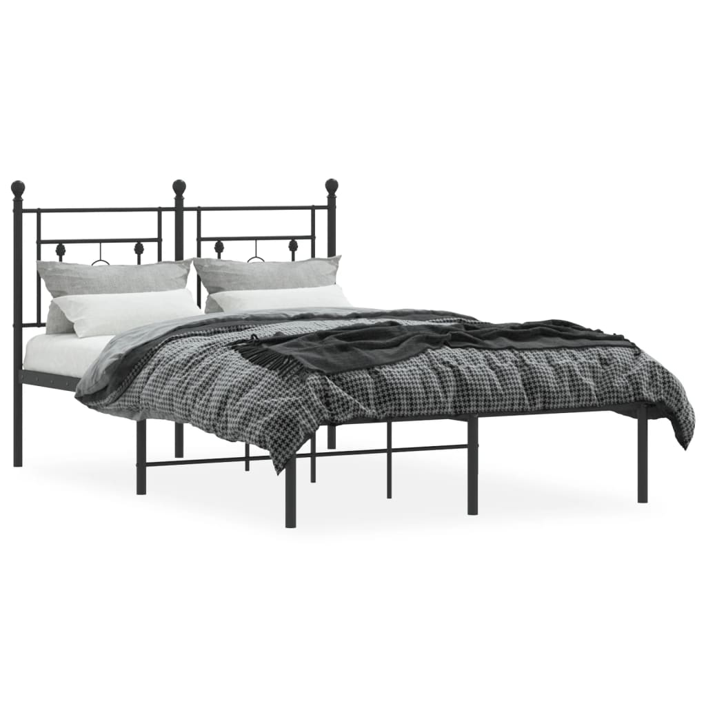 Bed frame with headboard metal black 120x190 cm