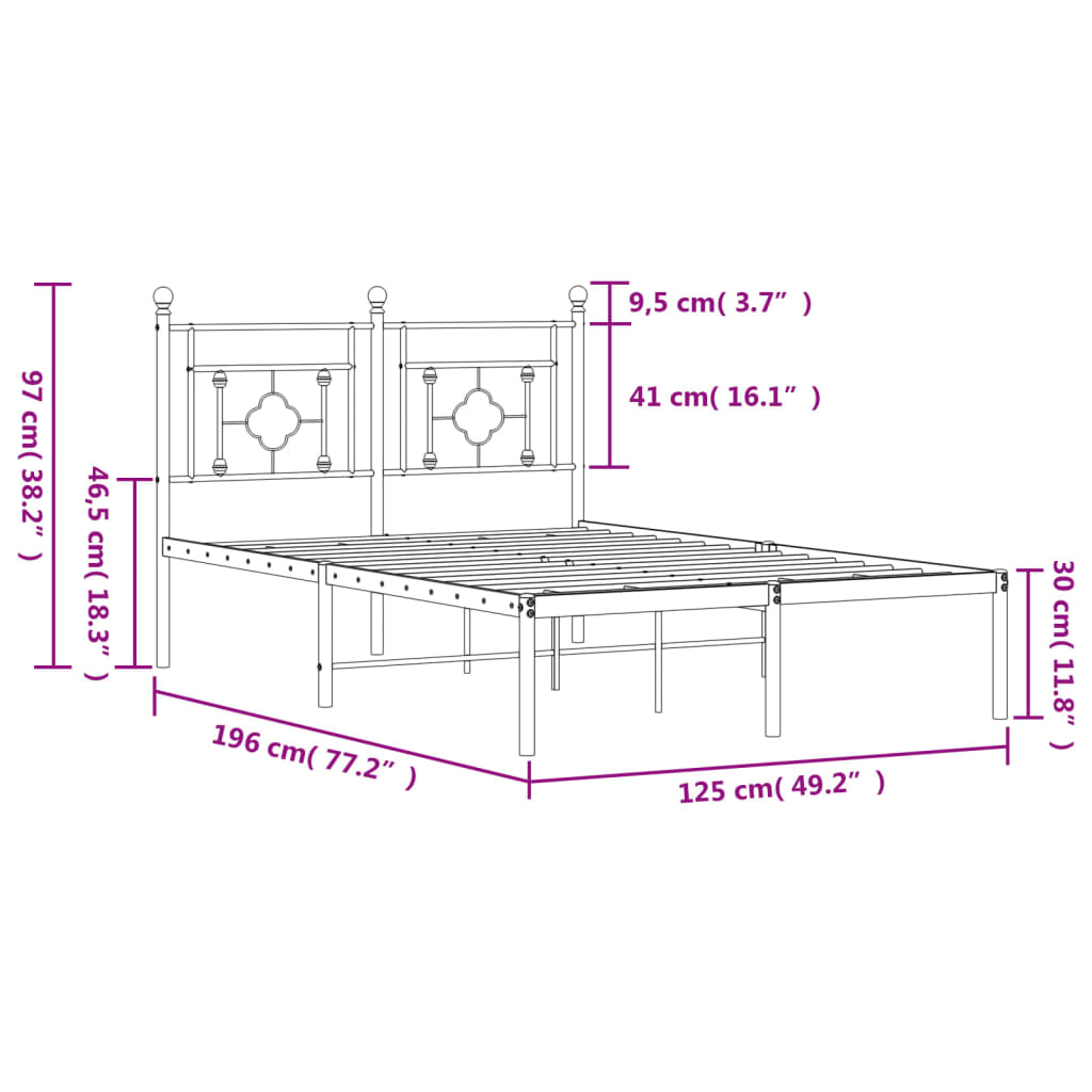 Bed frame with headboard metal black 120x190 cm