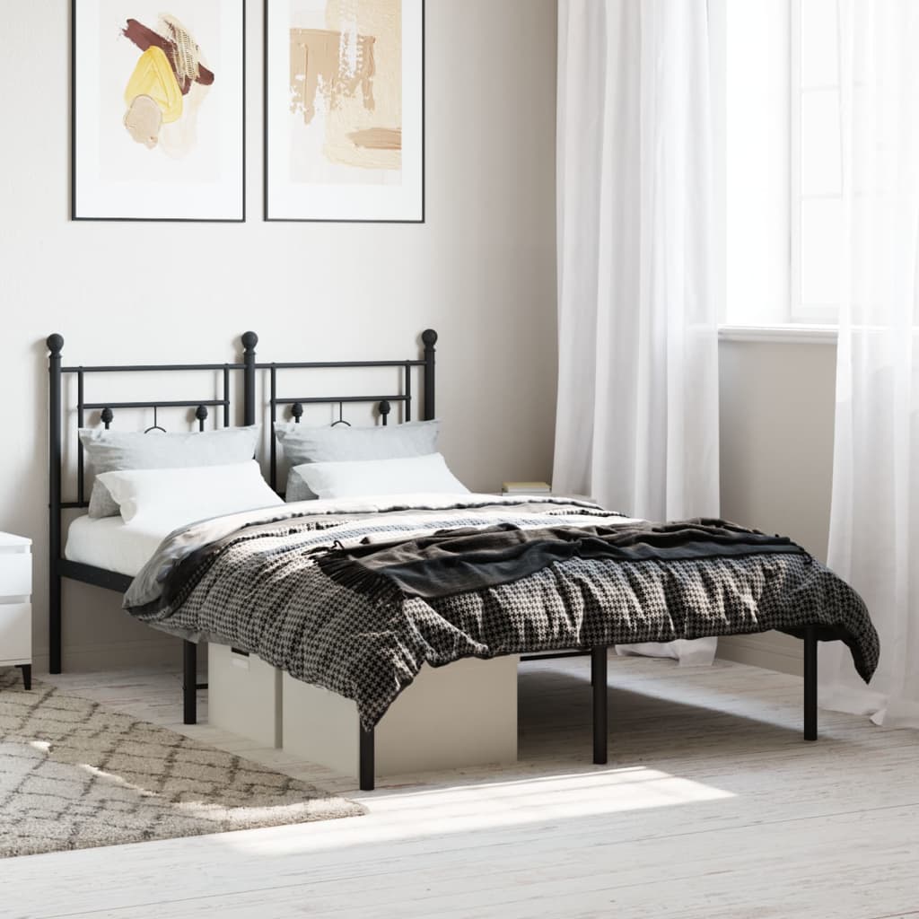 Bed frame with headboard metal black 120x190 cm