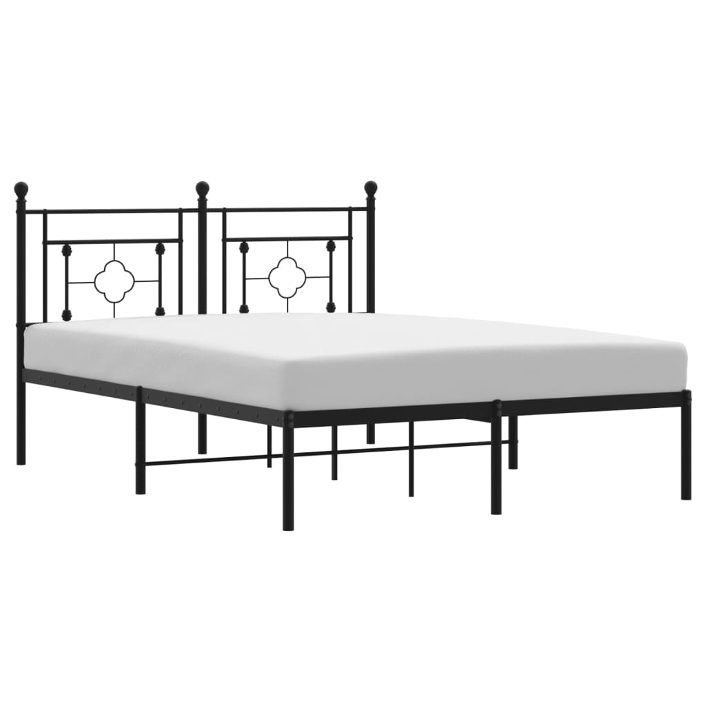 Bed frame with headboard metal black 135x190 cm