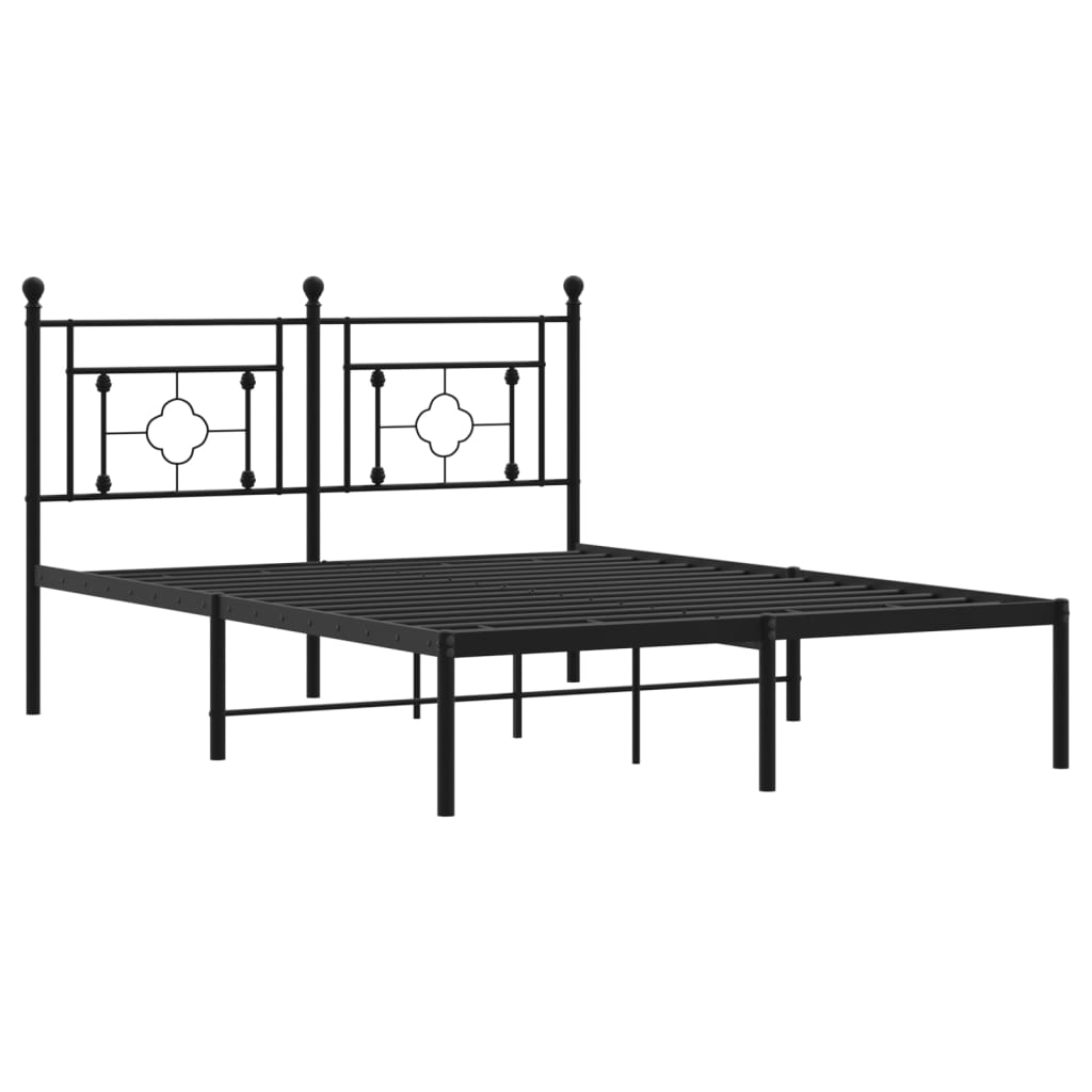 Bed frame with headboard metal black 135x190 cm