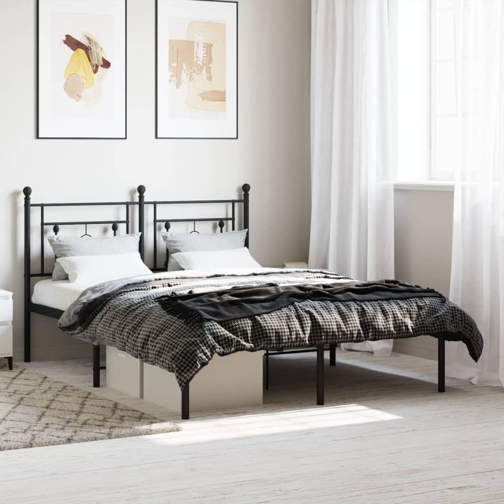 Bed frame with headboard metal black 135x190 cm