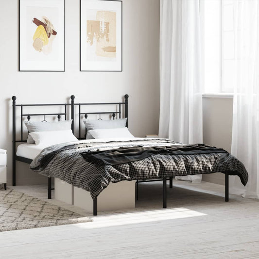 Bed frame with headboard metal black 140x190 cm