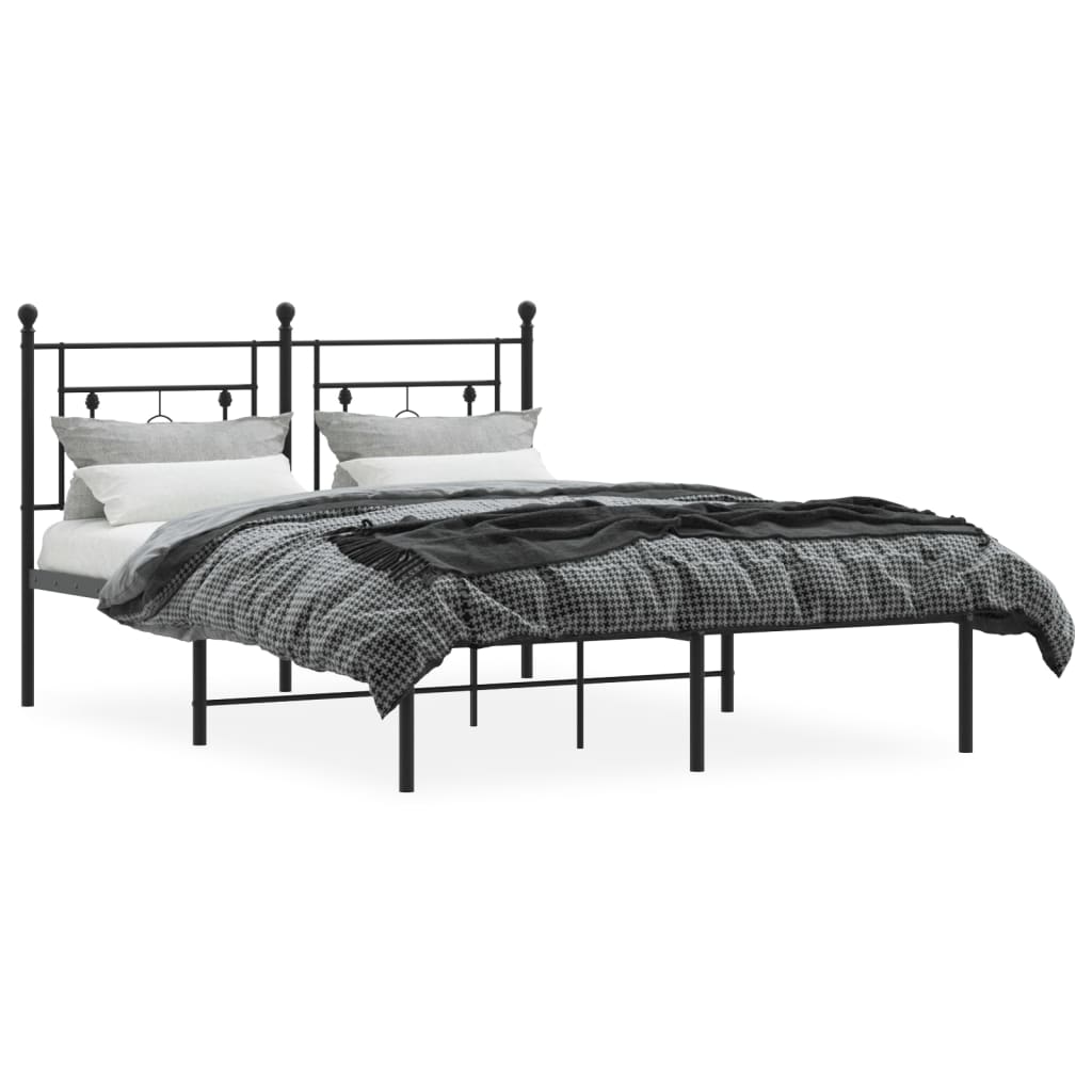 Bed frame with headboard metal black 140x200 cm
