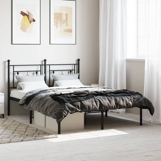 Bed frame with headboard metal black 140x200 cm