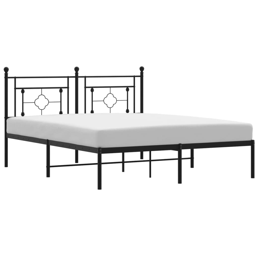 Bed frame with headboard metal black 160x200 cm