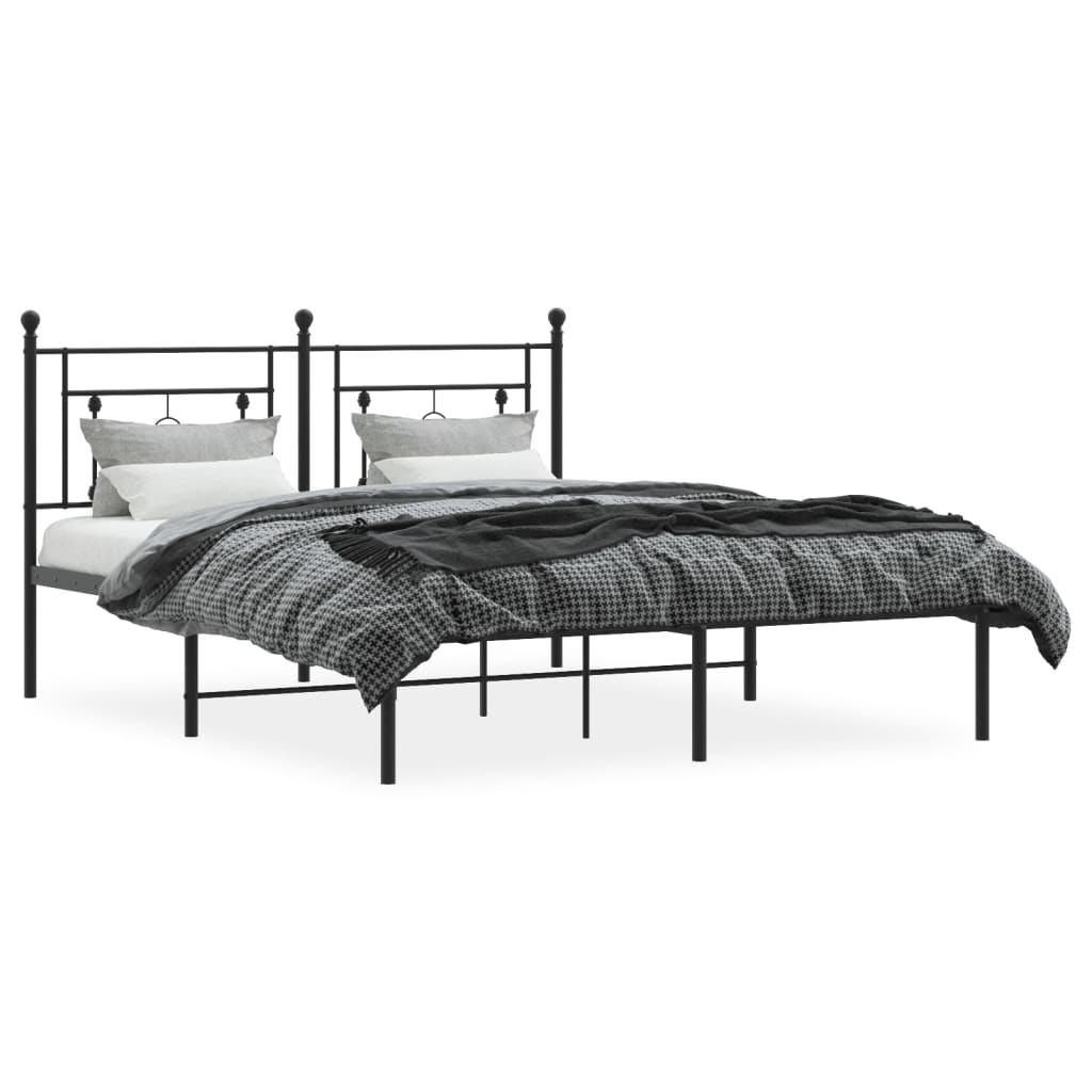 Bed frame with headboard metal black 160x200 cm