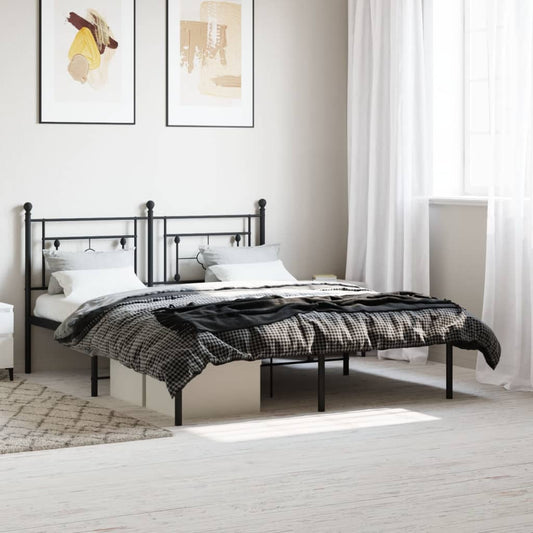 Bed frame with headboard metal black 160x200 cm