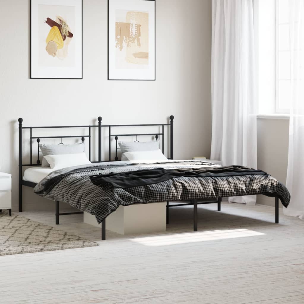 Bed frame with headboard metal black 183x213 cm