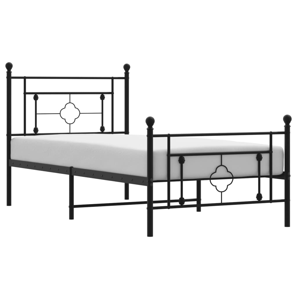 Bed frame with head and footboard metal black 90x190 cm