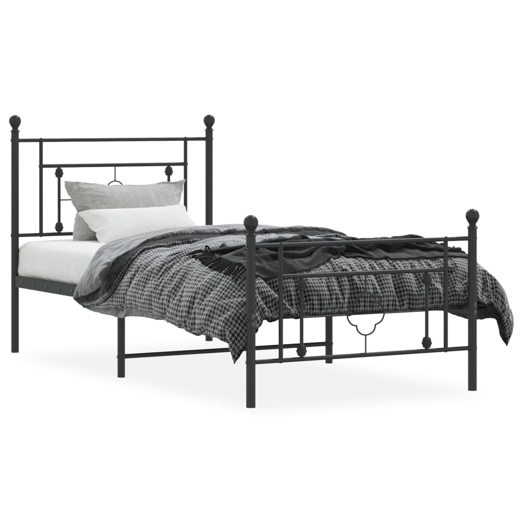Bed frame with head and footboard metal black 90x190 cm
