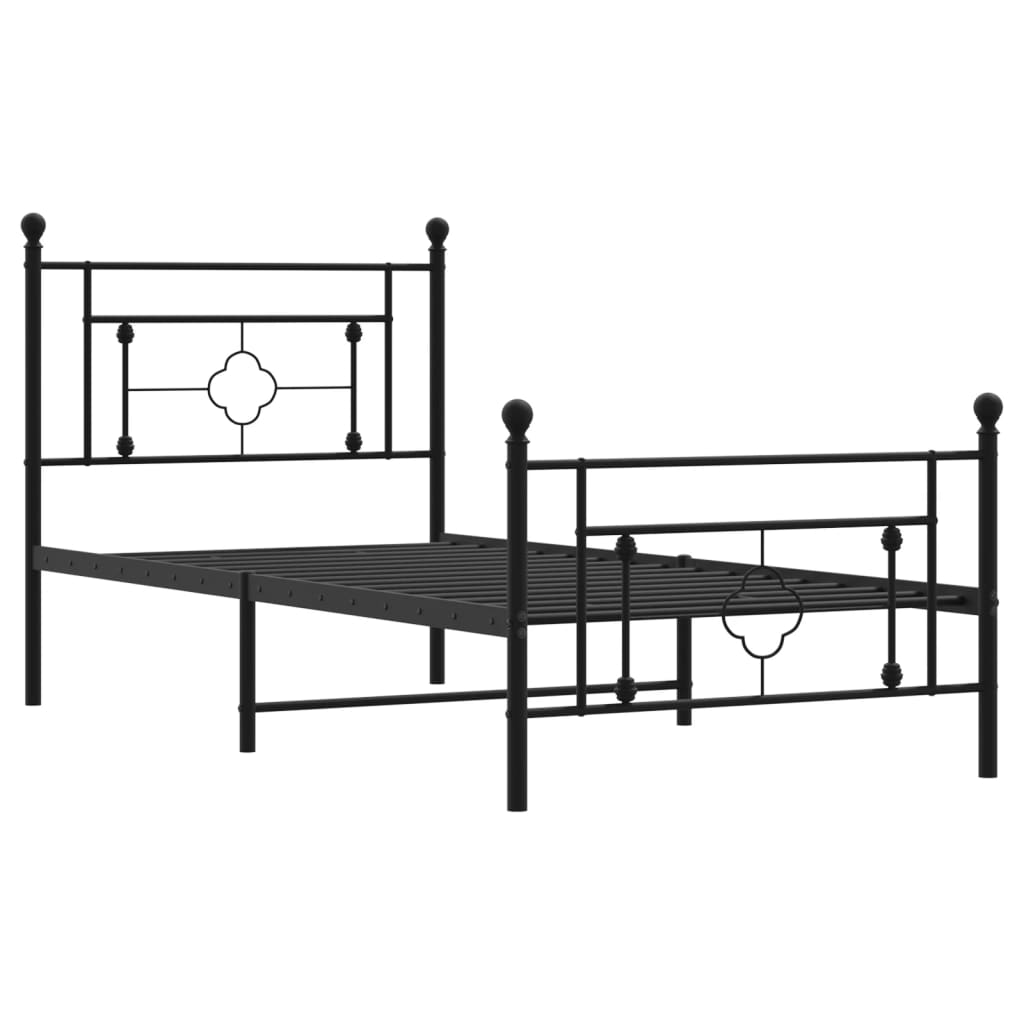 Bed frame with head and footboard metal black 90x190 cm