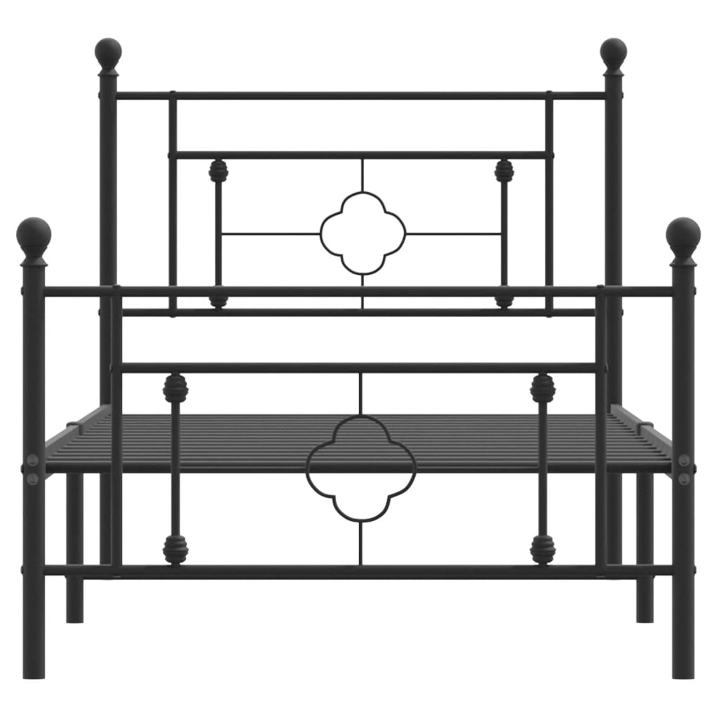 Bed frame with head and footboard metal black 90x190 cm